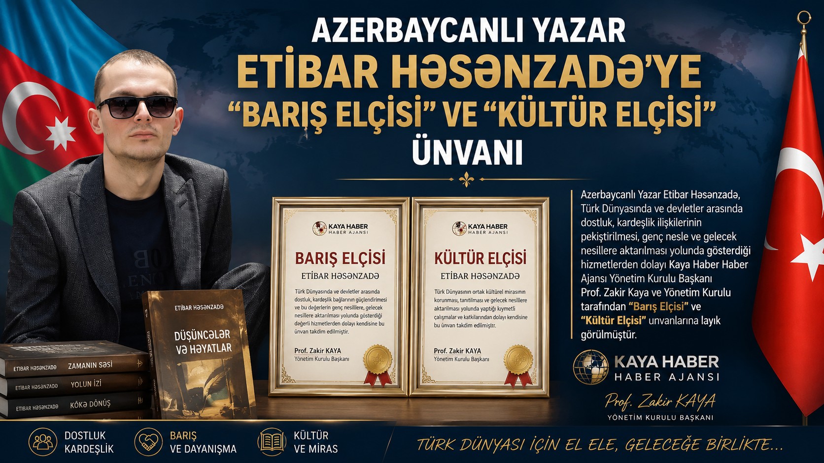 Azerbaycanlı Yazar Etibar Həsənzadə’ye “Barış Elçisi” ve “Kültür Elçisi” Unvanı