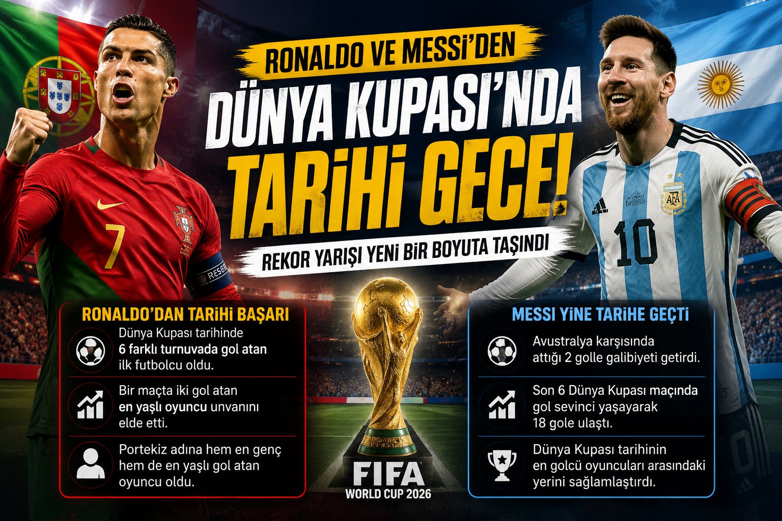 Ronaldo ve Messi’den Dünya Kupası’nda Tarihi Gece: Rekor Yarışı Yeni Bir Boyuta Taşındı