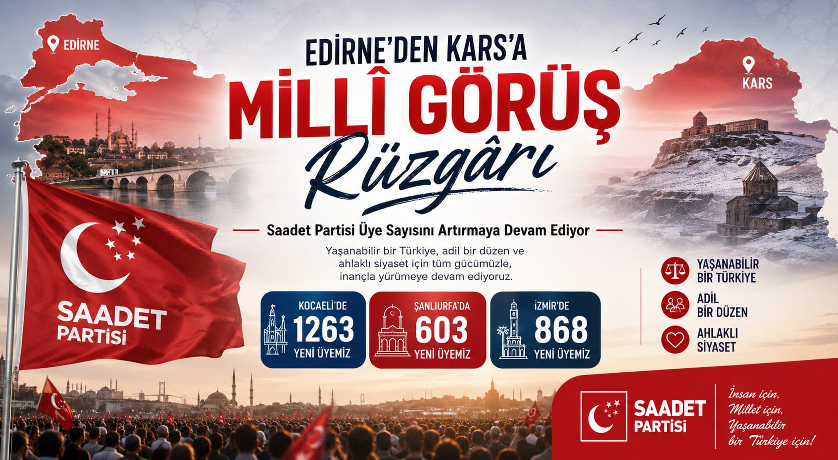 Edirne’den Kars’a Millî Görüş Rüzgârı: Saadet Partisi Üye Sayısını Artırmaya Devam Ediyor