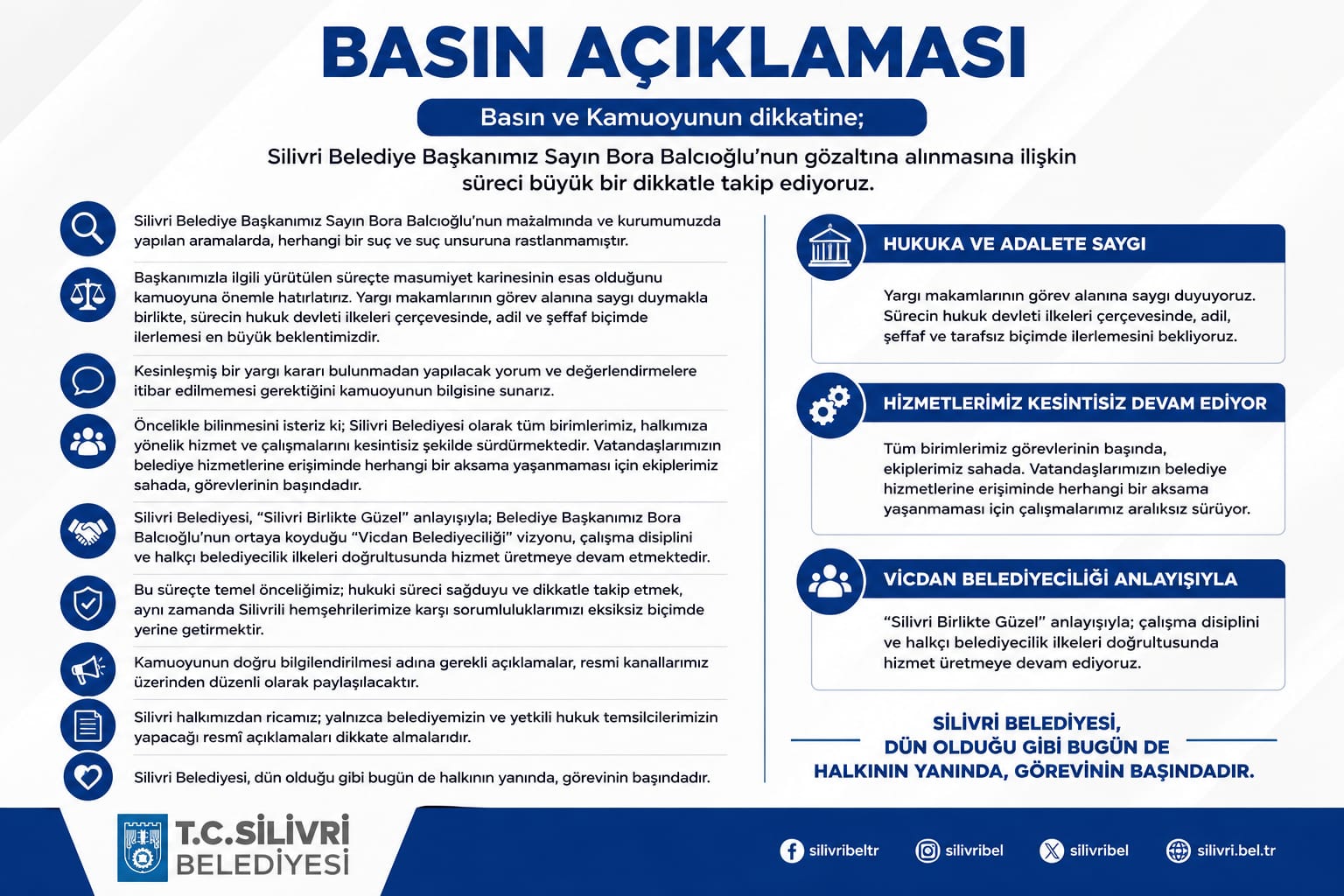 Silivri Belediyesi'nden Bora Balcıoğlu Sürecine İlişkin Basın Açıklaması