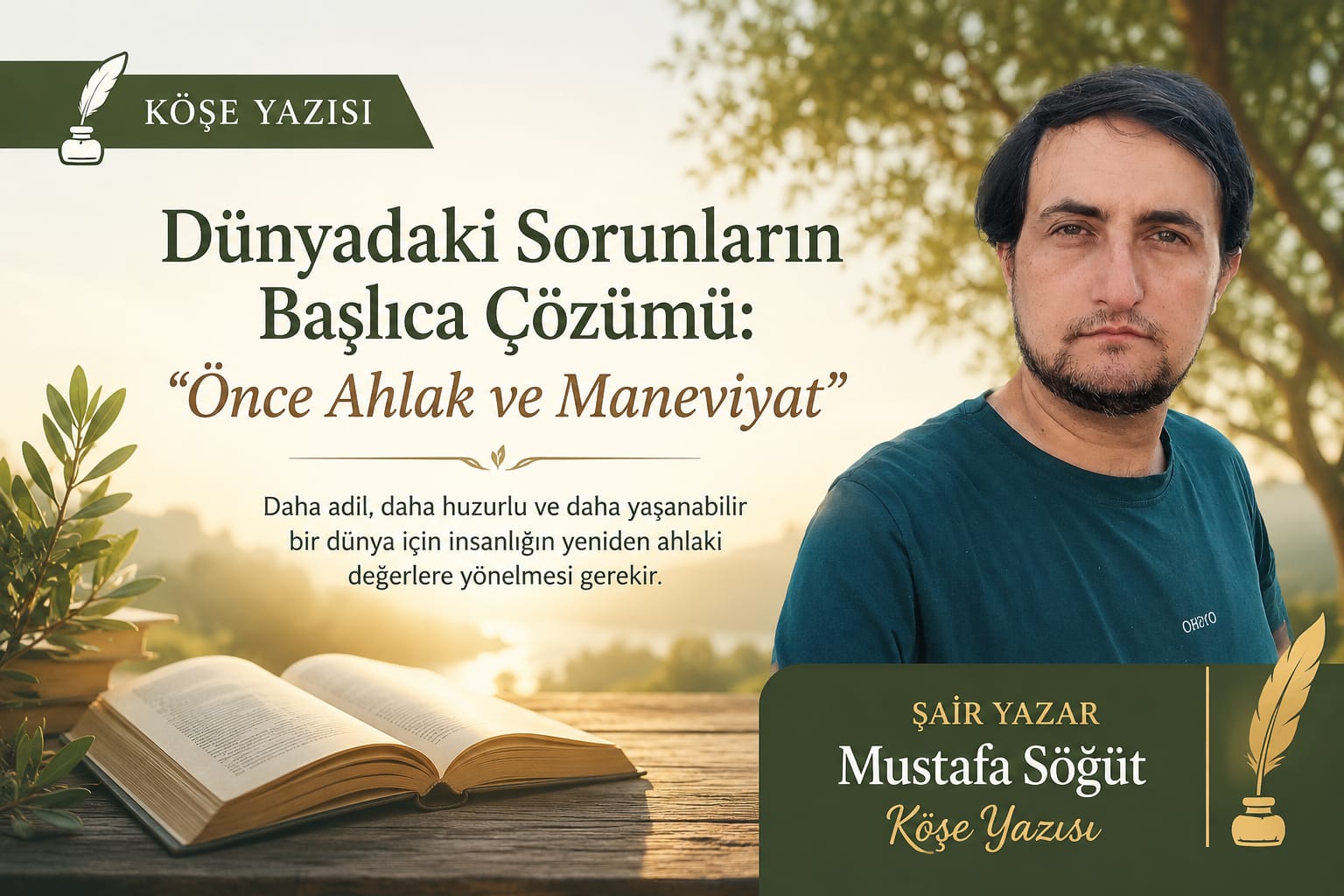 Şair Yazar Mustafa Söğüt Köşe Yazısı: "Dünyadaki Sorunların Başlıca Çözümü: “Önce Ahlak ve Maneviyat”