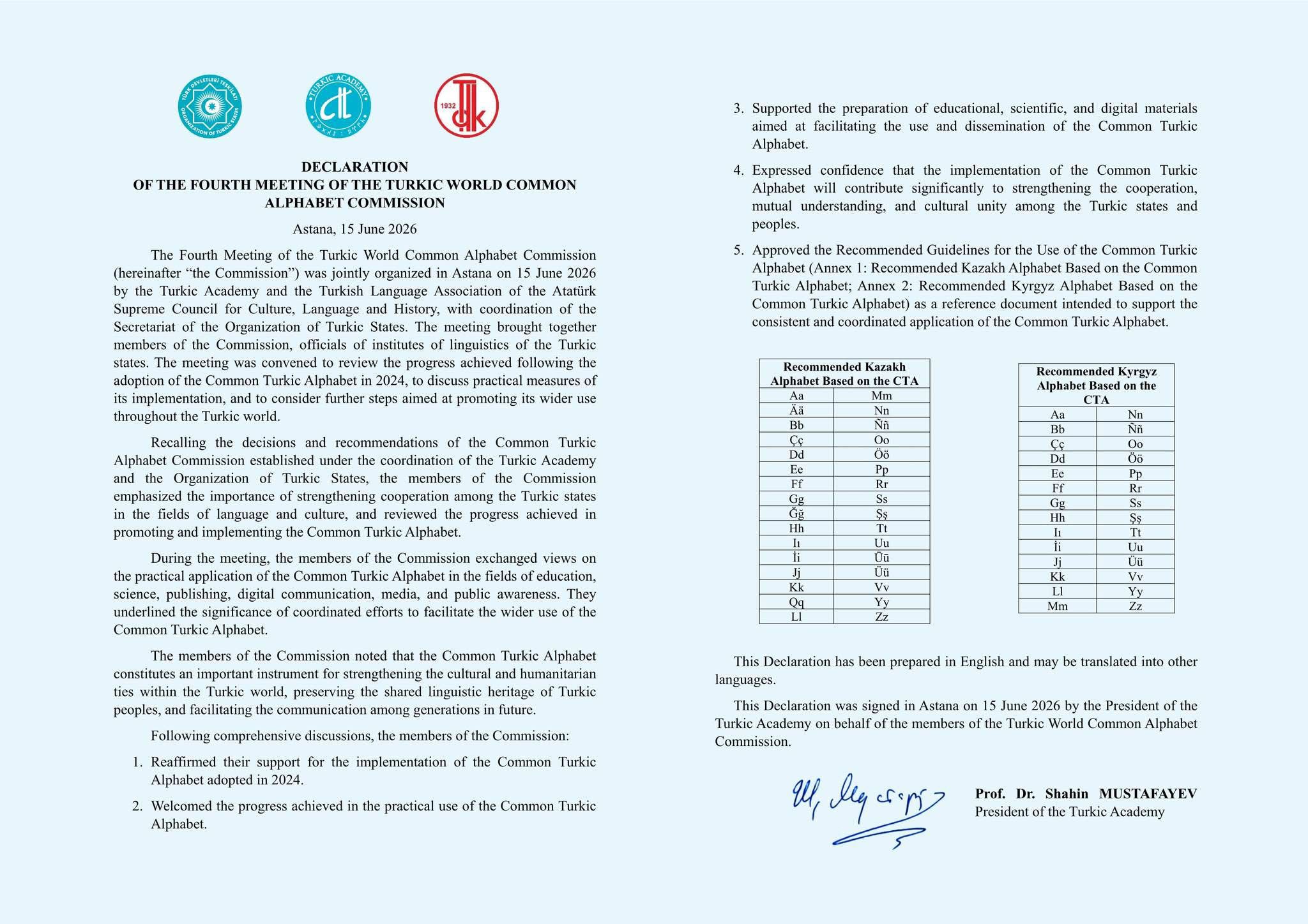 Türk Dünyasında Alfabe Birliği İçin Yeni Adım: Astana’da Kritik Toplantı