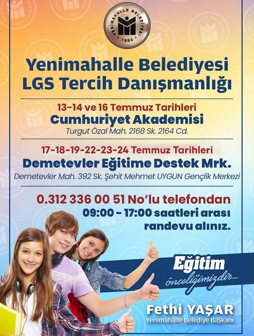 Yenimahalle Belediyesinden LGS Tercih Döneminde Ücretsiz Danışmanlık Desteği