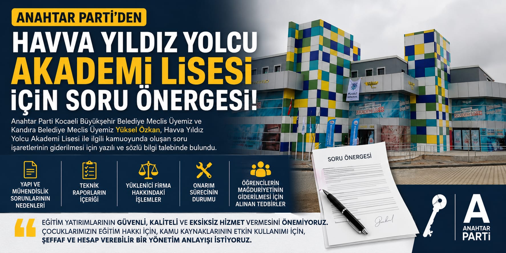 Anahtar Parti'den Havva Yıldız Yolcu Akademi Lisesi İçin Soru Önergesi: "Öğrencilerin Mağduriyeti Giderilsin"