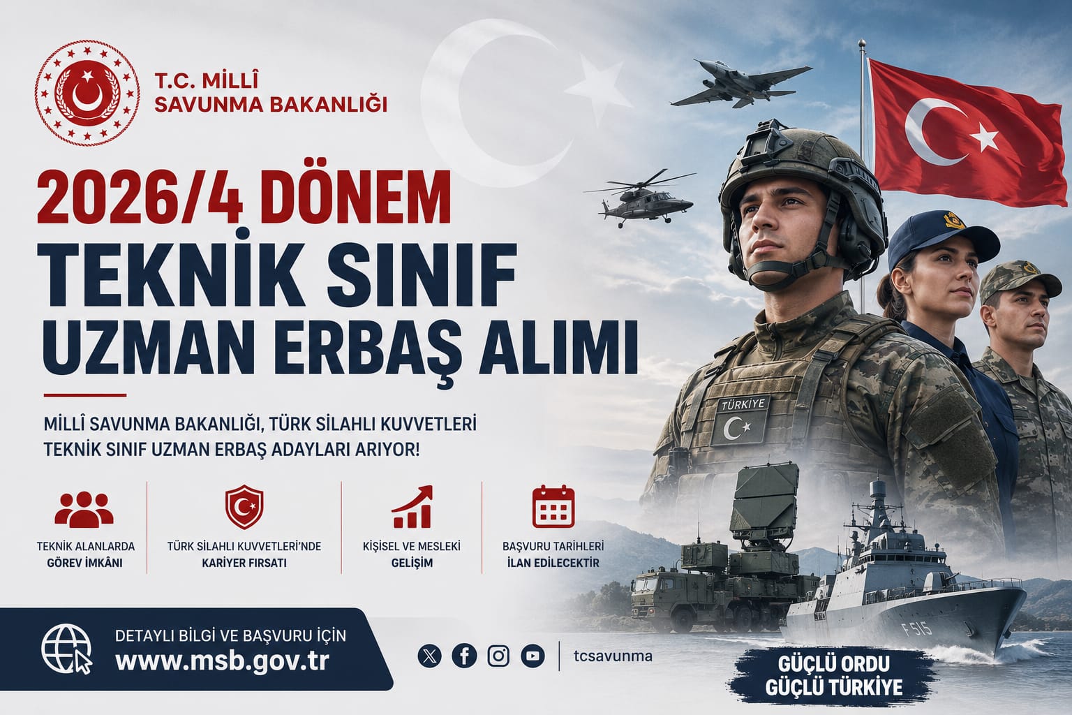 MSB'den 2026/4 Dönem Teknik Sınıf Uzman Erbaş Alımı