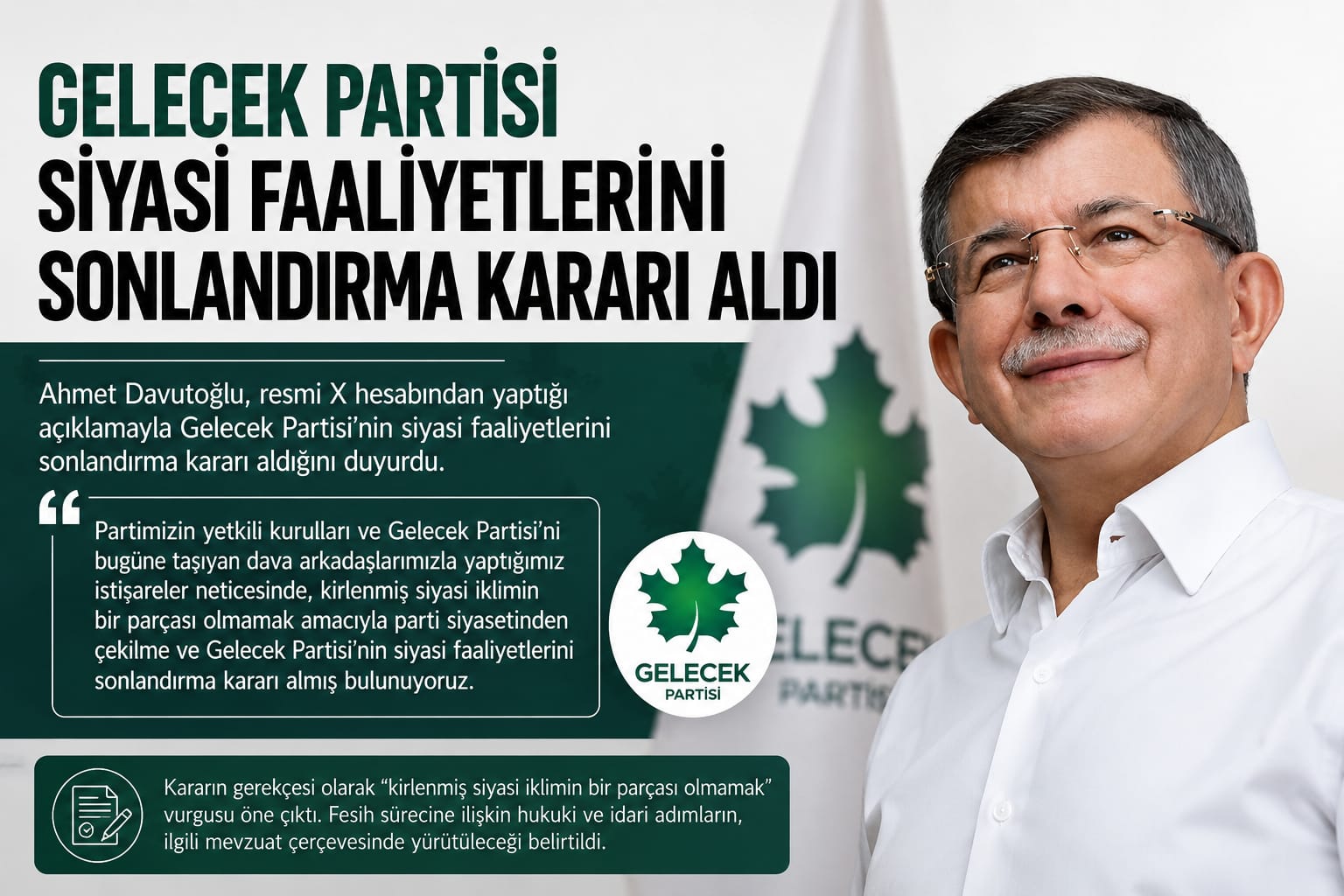 Gelecek Partisi Siyasi Faaliyetlerini Sonlandırma Kararı Aldı