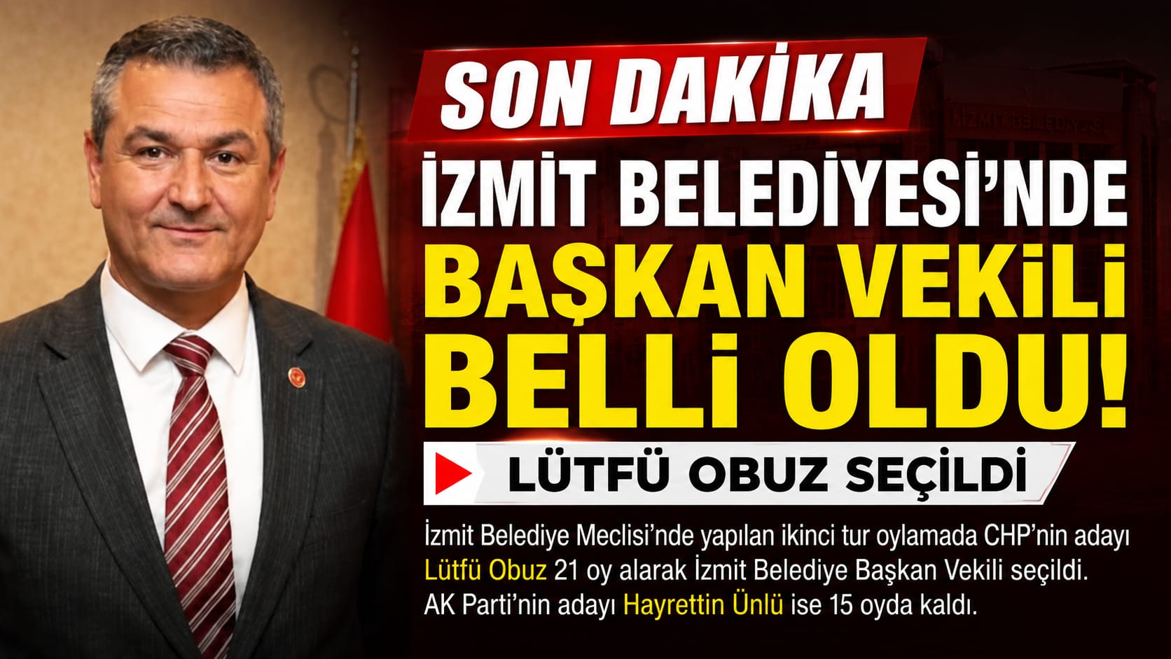 İzmit Belediyesi'nde Başkan Vekili Belli Oldu: Lütfü Obuz Seçildi