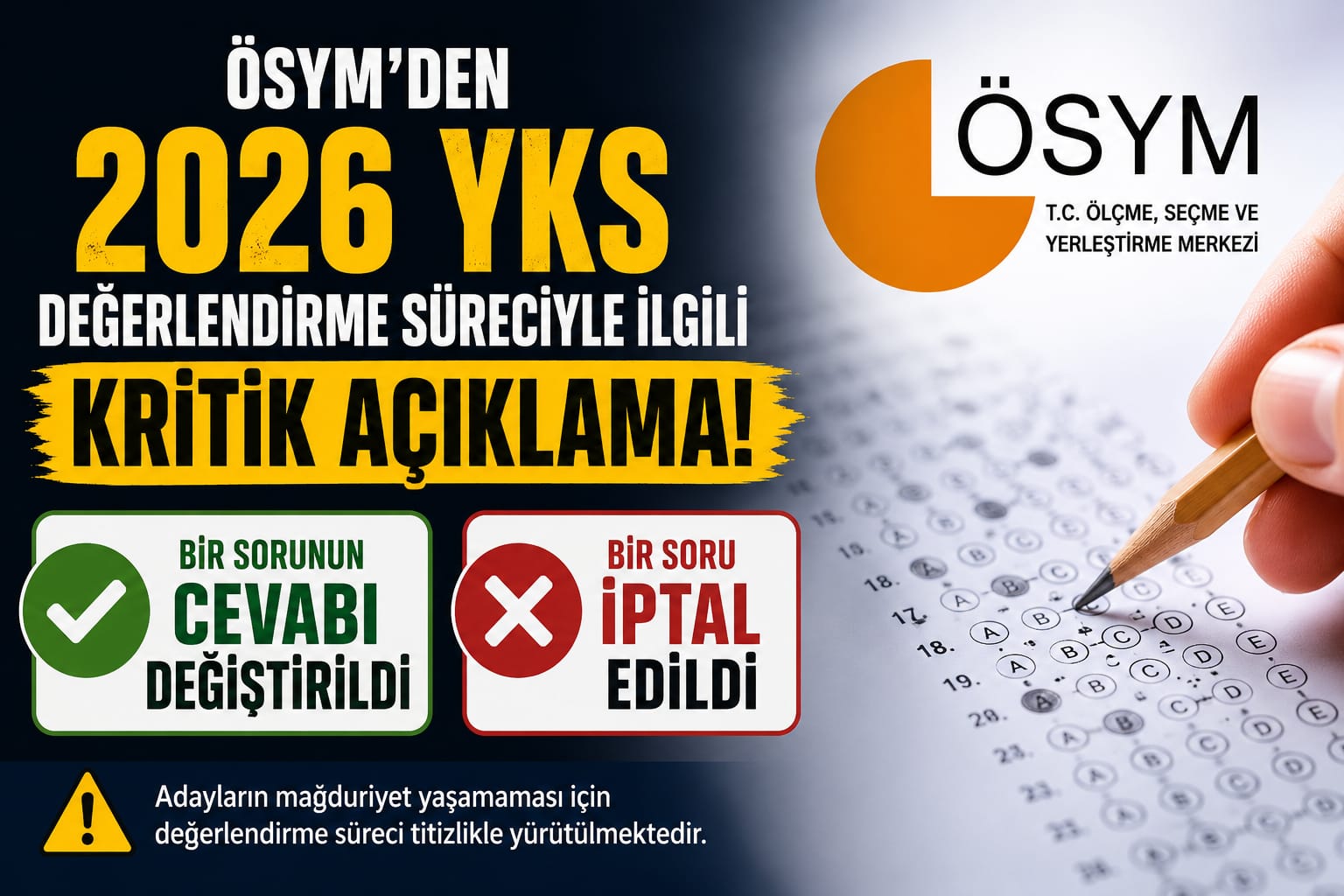 *ÖSYM'den 2026 YKS Değerlendirme Süreciyle İlgili Kritik Açıklama: Bir Sorunun Cevabı Değiştirildi, Bir Soru İptal Edildi*