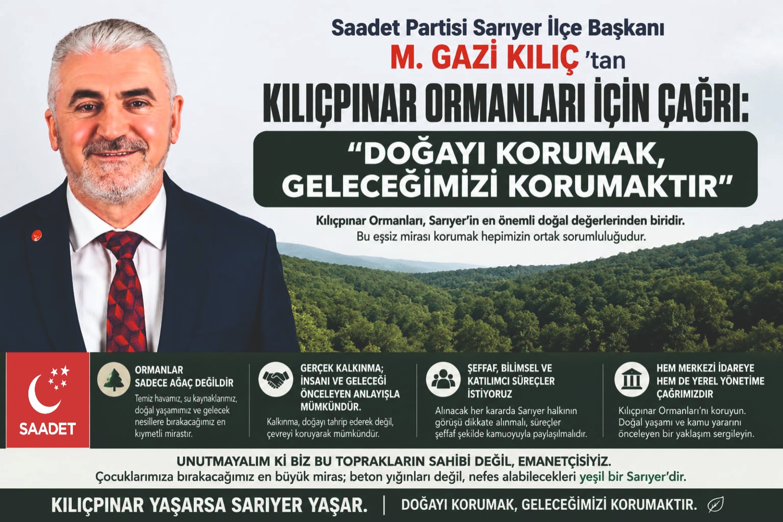 Saadet Partisi Sarıyer İlçe Başkanı M. Gazi Kılıç'tan Kılıçpınar Ormanları İçin Çağrı: "Doğayı Korumak, Geleceğimizi Korumaktır"
