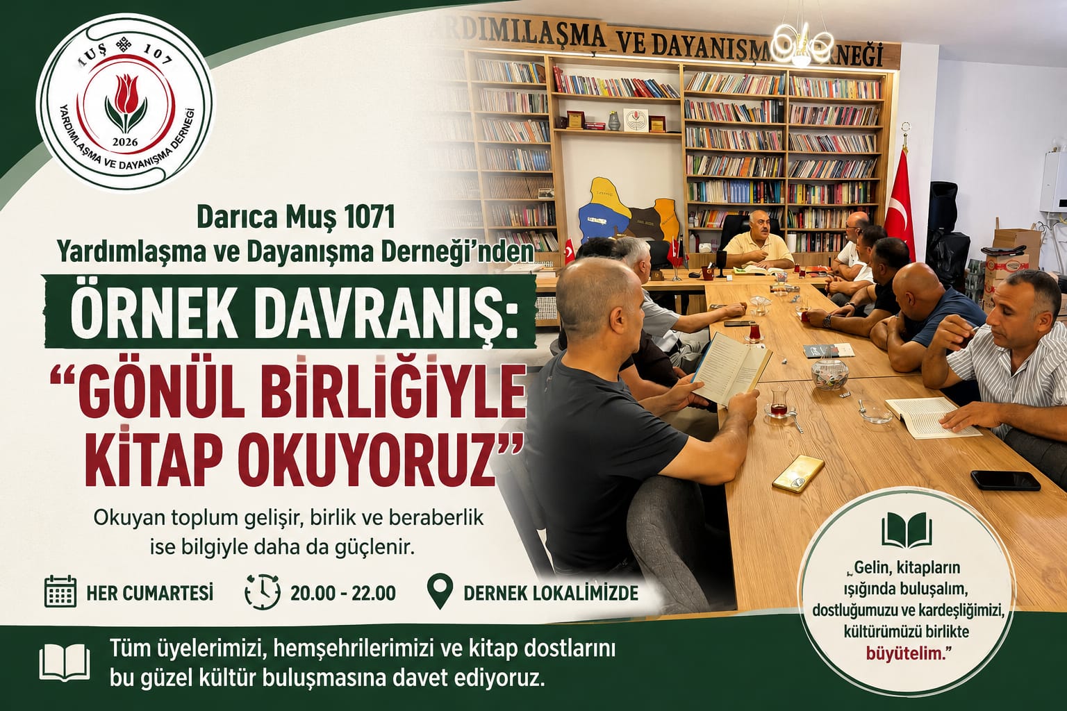 Darıca Muş 1071 Yardımlaşma ve Dayanışma Derneği'nden Örnek Davranış: "Gönül Birliğiyle Kitap Okuyoruz"