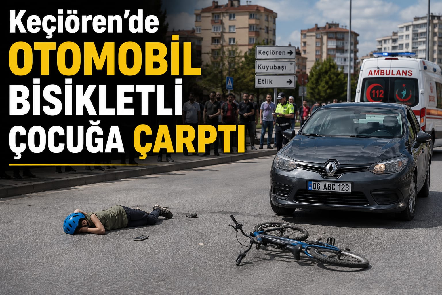 KEÇİÖREN’DE OTOMOBİL BİSİKLETLİ ÇOCUĞA ÇARPTI
